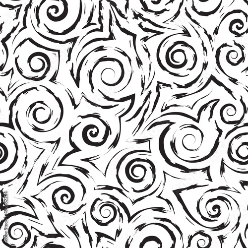 Stock vector monochrome seamless pattern of spirals and waves.Stock vector seamless texture of flowing stripes with ragged edges and irregularities.