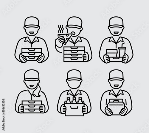 Food Delivery Service Man Avatar Vector Line Icons