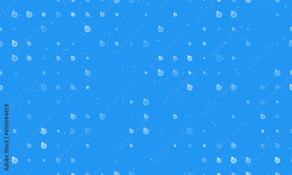 Seamless background pattern of evenly spaced white goal symbols of different sizes and opacity. Vector illustration on blue background with stars