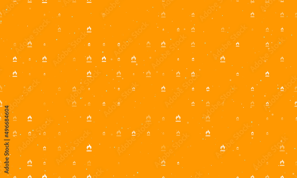Seamless background pattern of evenly spaced white gas symbols of different sizes and opacity. Vector illustration on orange background with stars Seamless background pattern of evenly spaced white gas symbols of different sizes and opacity. Vector illustration on orange background with stars