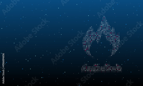 On the right is the gas symbol filled with white dots. Background pattern from dots and circles of different shades. Vector illustration on blue background with stars