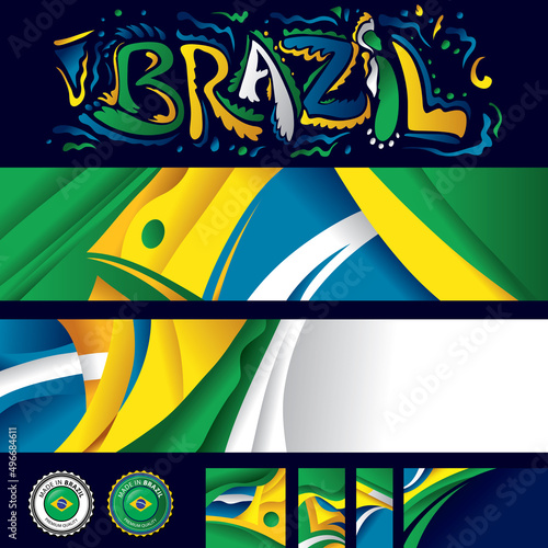 Brazil Abstract Flag Artwork Collection, Brazilian Flag Colors (Vector Art) photo