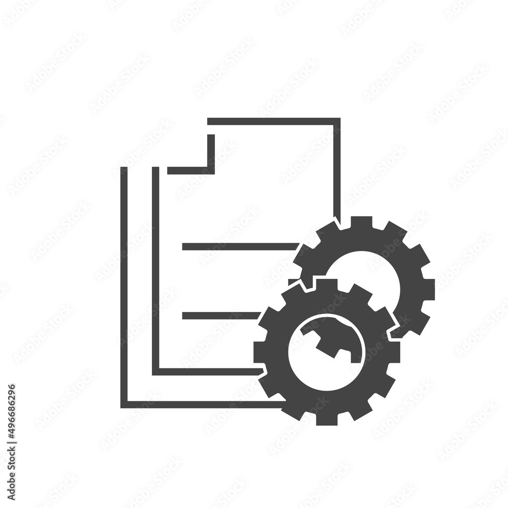Setting document icon. Cog, gear and sheet on white isolated background. Layers grouped for easy editing illustration. For your design. Setting document icon. Cog, gear and sheet on white isolated background. Layers grouped for easy editing illustration. For your design.