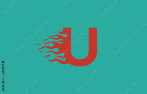 U speed fire with flames logo letter. Burning letter icon for your project, application or company.