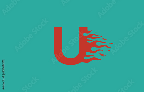 U speed fire with flames logo letter. Burning letter icon for your project, application or company.