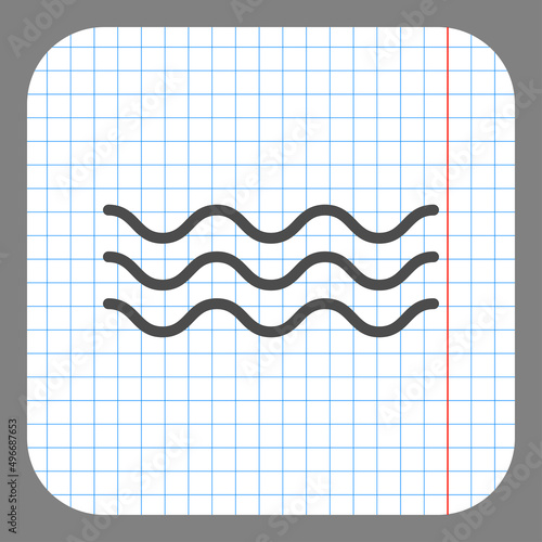 Water waves simple icon. Flat desing. On graph paper. Grey background.ai