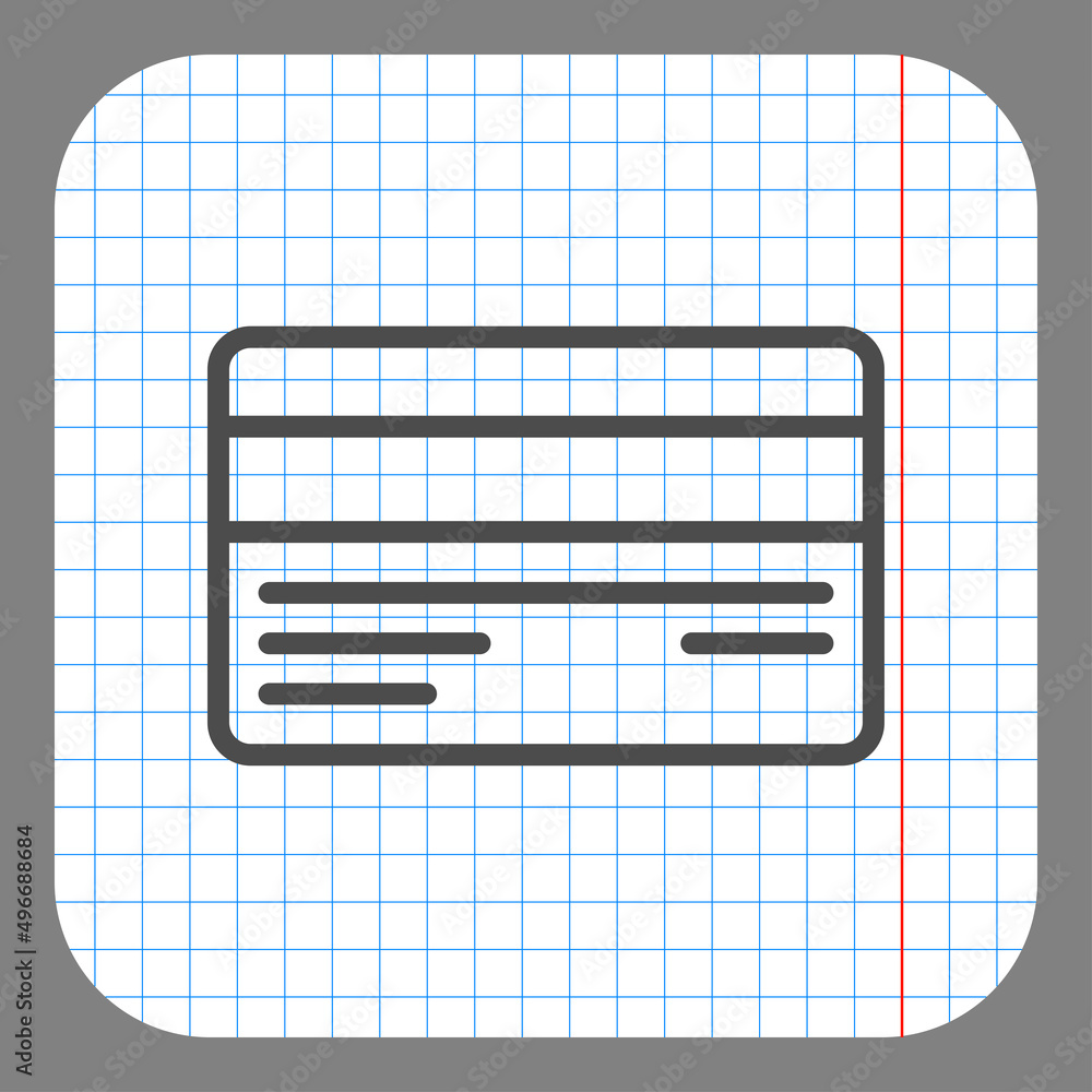 Credit card simple icon vector. Flat desing. On graph paper. Grey background.ai
