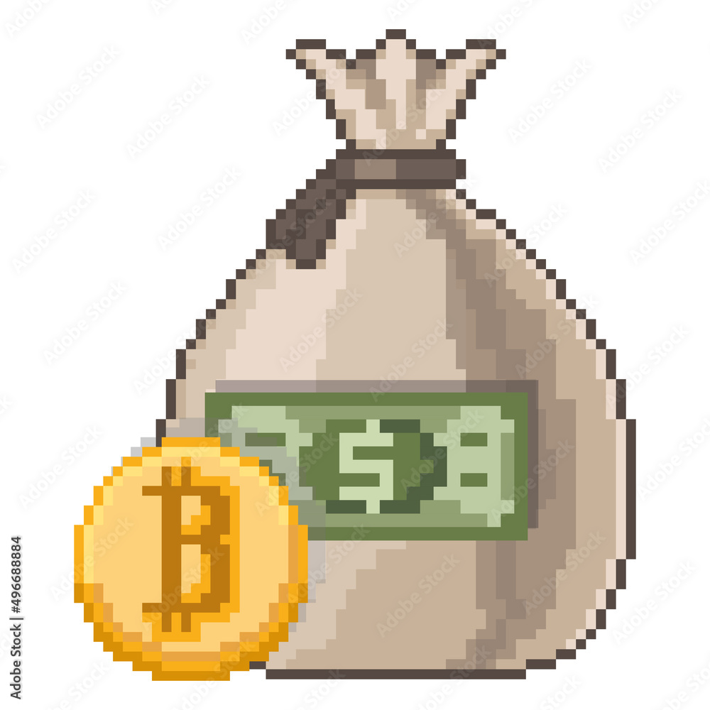 Sack of money concept illustration pixel art icon retro template vector ...