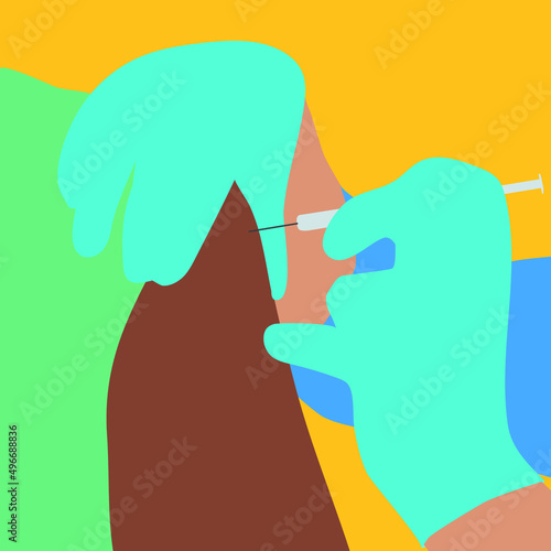 Minimalist vector illustration of a vaccination, a doctor giving an injection to a patient. photo