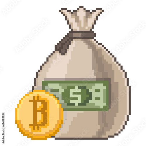 Sack of money concept illustration pixel art icon retro template vector
