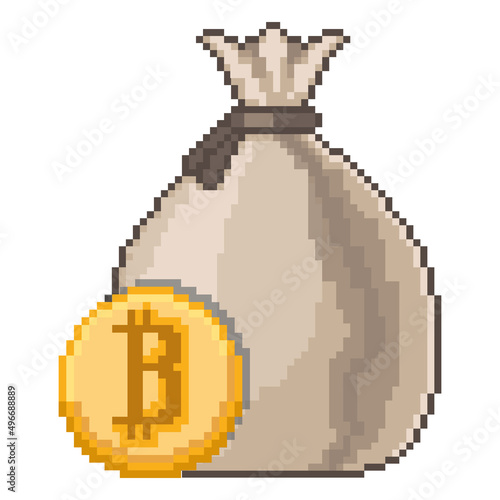 Bag of money pixel art illustration coin cryptocurrency vector