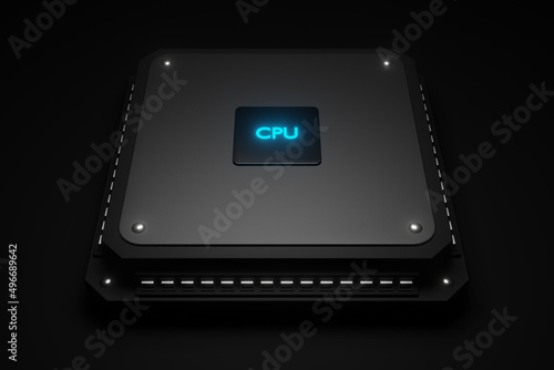 CPU. Control unit.The main computer.Concept.Close-up.3D rendering.