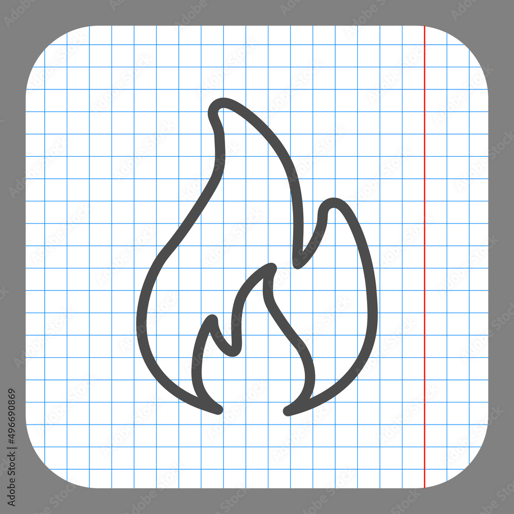 Fire simple icon vector. Flat desing. On graph paper. Grey background.ai