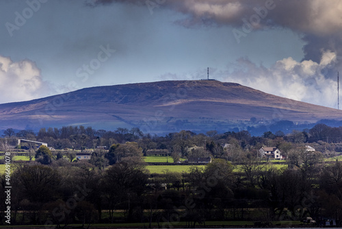 Divis mountain from Rams Island, Lough Neaghs largest Island, freshwater lake, County Antrim, Northern Ireland photo