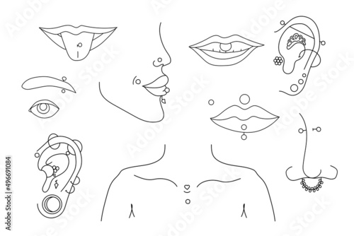 Black line Piercing isolated on white background. Vector