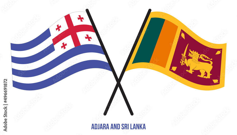 Adjara and Sri Lanka Flags Crossed And Waving Flat Style. Official Proportion. Correct Colors