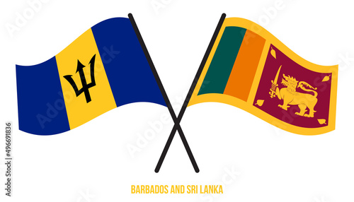 Barbados and Sri Lanka Flags Crossed And Waving Flat Style. Official Proportion. Correct Colors