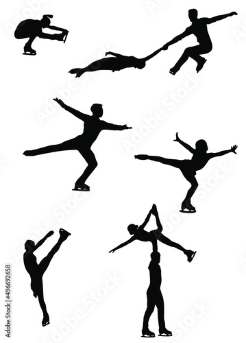 Figure skaters silhouettes isolated on white background. Pairs and singles competitions. Vector illustration.