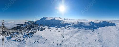 Aerial Winter panorama of Vitosha Mountain  Bulgaria