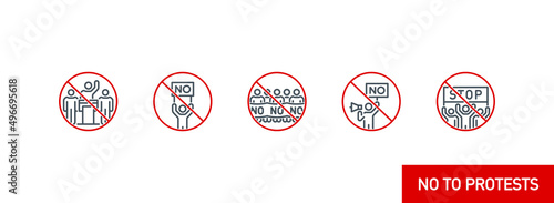 alone protester men with megaphone and poster no war single line icon isolated on white. Perfect outline symbol public demonstration strike. protester activist design element with editable Stroke line