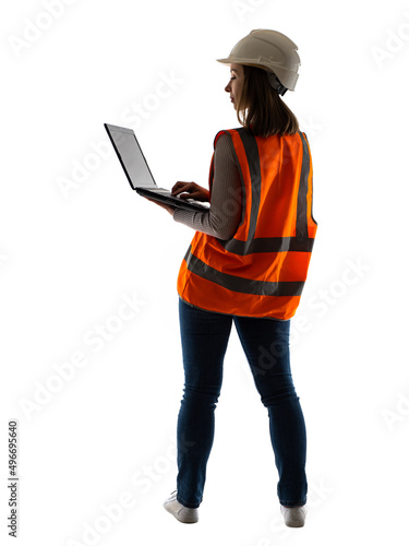 Woman with laptop. She is w...