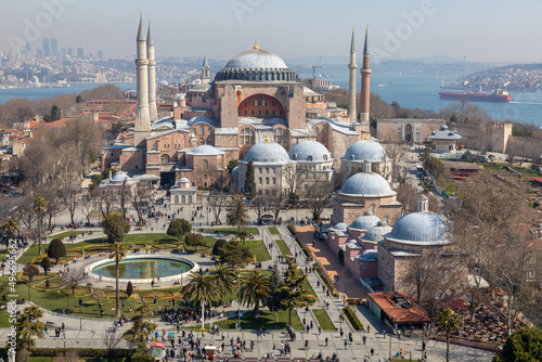 Canvas Print High angle and close-up detailed view of Sultanahmet Square in Fatih district of Istanbul, Turkey on March 28, 2022