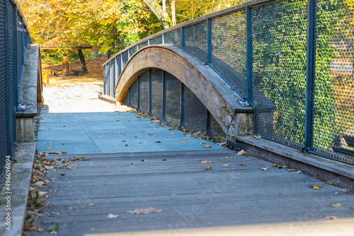 Bridge over the stream  steel and wood construction.