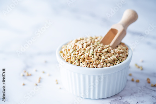 Dried Green Buckwheat porridge in a bowl