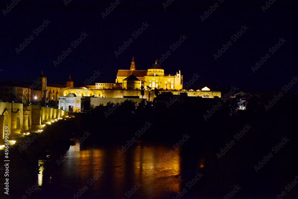 Composition of the Roman bridge of Córdoba with the cathedral mosque in the background