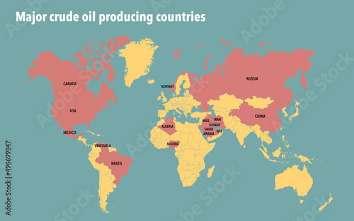 World map of major crude oil producing countries