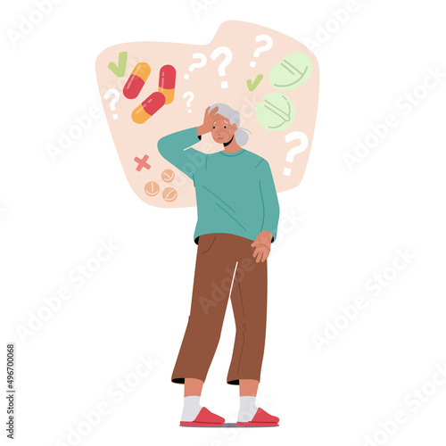 Senior Woman Suffer of Alzheimer Disease, Struggle with Brain Geriatric Mental Illness. Old Grandmother Character