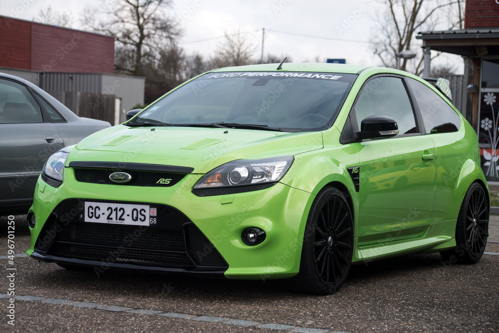 Lutterbach - France - 3 April 2022 - Front view of green Ford focus RS ...