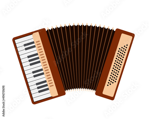 Classical accordion icon isolated on white background. Button accordion Keyboard musical instrument. Harmonica symbol for folk music concert. Vector illustration in flat or cartoon style.