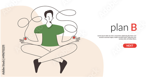 Plan B Alternative difficult path concept vector infographic illustration banner or landing page template. Challenge to choose strategy. Calm man with chaos way or positive thinking route decision