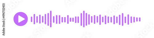 Voice message pictogram. Mobile messenger audio chat element with play icon and speech sound wave isolated on white background. Podcast, online radio, record sign. Vector flat illustration