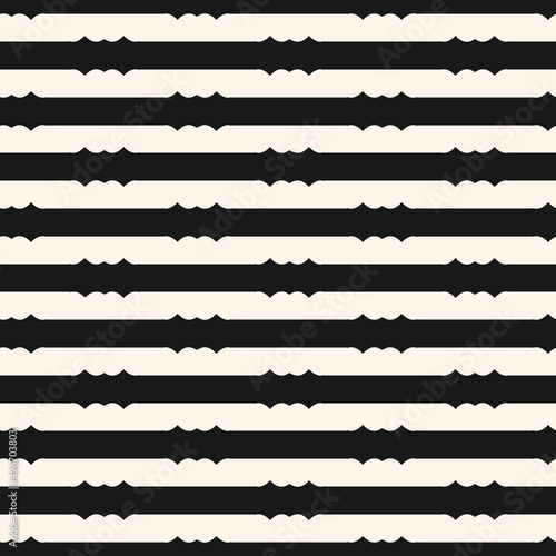 Vector geometric seamless pattern with carved horizontal stripes. Simple black and white abstract ornament. Monochrome graphic background texture. Repeat design for decor  wallpaper  fabric  textile