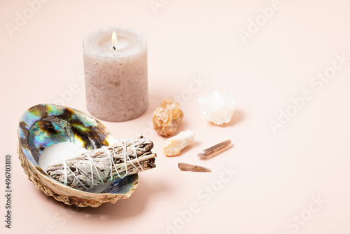 Photography Smudge kit with white sage, palo santo, abalone sea shell