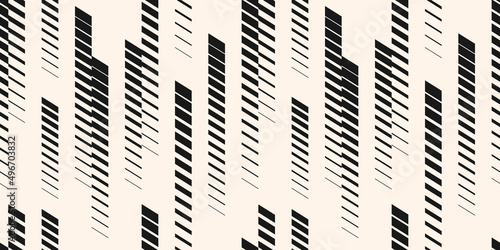 Vector abstract geometric seamless pattern with vertical fading lines, tracks, halftone stripes. Extreme sport style illustration, urban art. Trendy monochrome graphic texture. Stylish sports pattern
