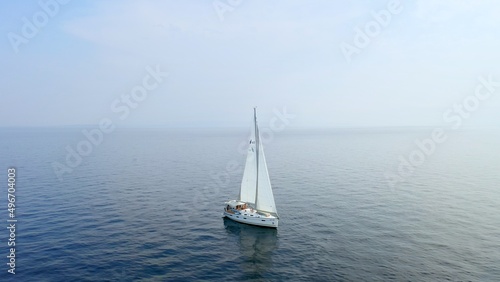 Sailing yacht in the sea. Beautiful aerial drone shot. © Big Shot Theory