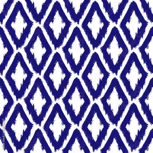 Blue ink contour linear rhombuses isolated on white background. Cute monochrome geometric seamless pattern. Vector simple flat graphic hand drawn illustration. Texture.