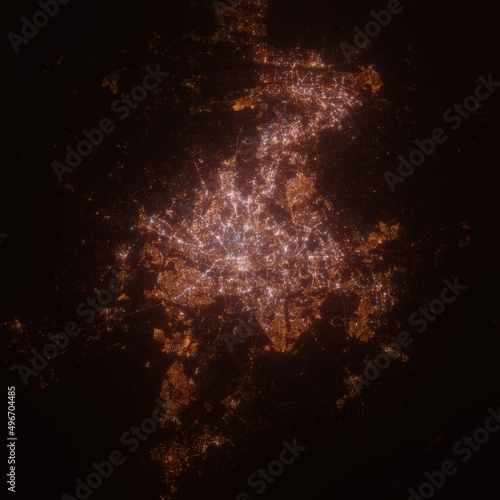 Fototapeta Naklejka Na Ścianę i Meble -  Johannesburg (South Africa) street lights map. Satellite view on modern city at night. Imitation of aerial view on roads network. 3d render
