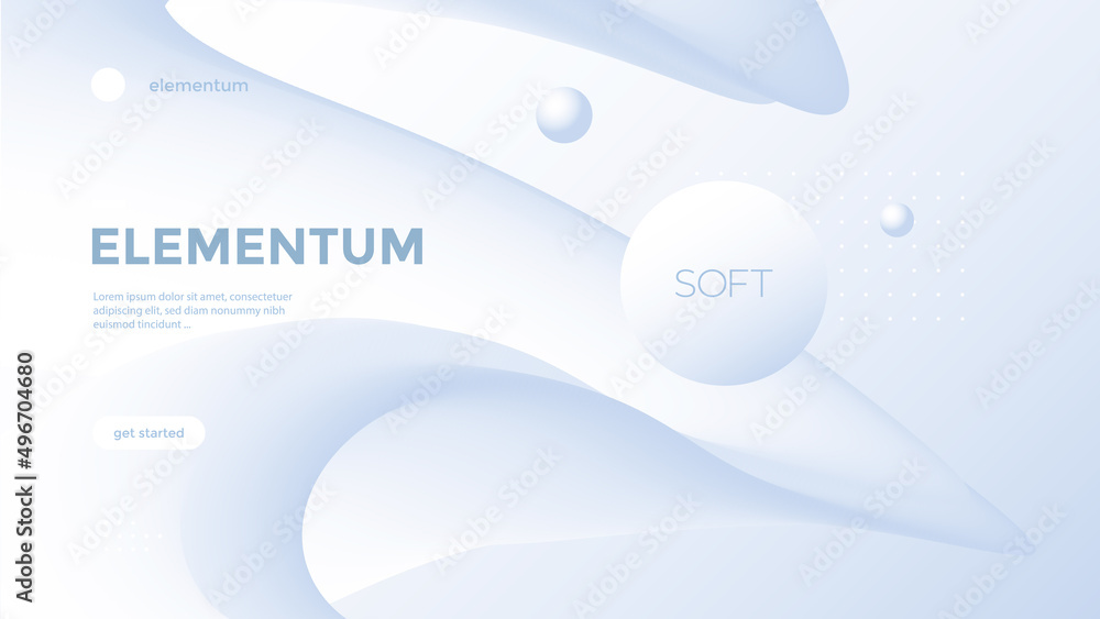 Neumorphism abstract poster with gradient white wave. Vector neumorphic duotone background with geometric 3d shapes. Minimal compositions designed for cover, landing page. - obrazy, fototapety, plakaty 