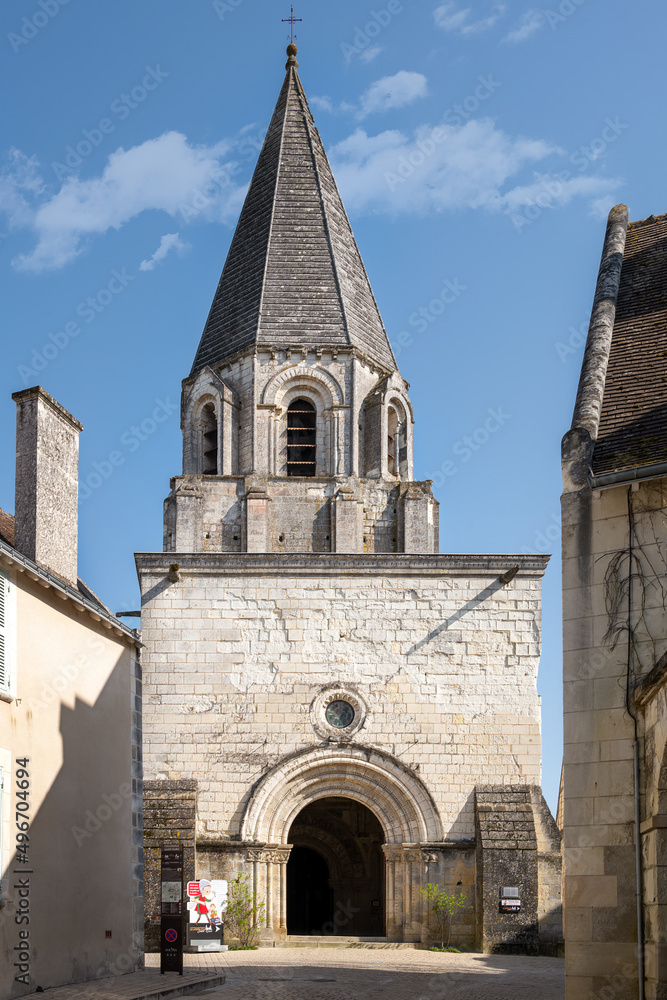 Church Saint Ours or Saint Oars in the Royal City of Loches on a sunny spring afternoon, Indre et Loire, France