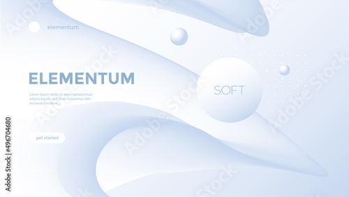 Neumorphism abstract poster with gradient white wave. Vector neumorphic duotone background with geometric 3d shapes. Minimal compositions designed for cover, landing page.