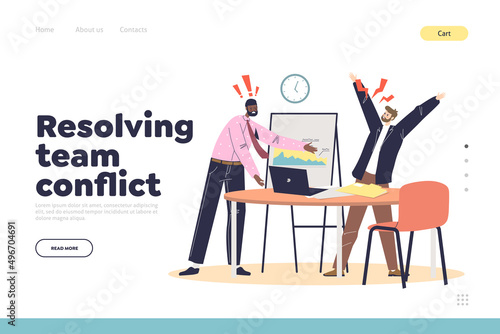 Resolving team conflict concept of landing page of angry businesspeople shouting