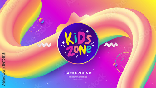 Kids Zone background with 3d rainbow wave. Colorful Vector Illustration for Children's Playroom. Banner for Kids game room.