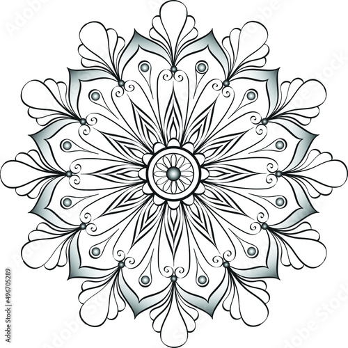Vector indian linearly mandala on white background; Sketch for henna tattoo