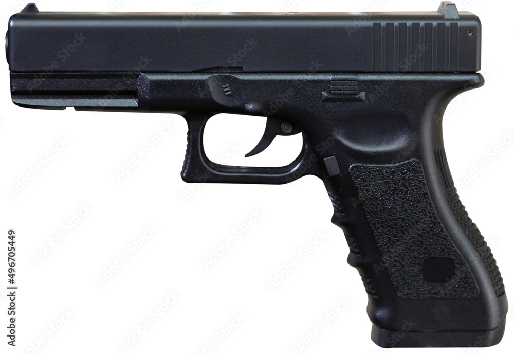 Black pistol. Isolated over white background
