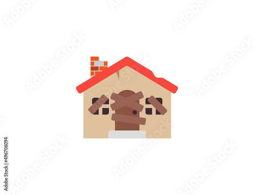  Derelict House vector flat emoticon. Isolated Abandoned House illustration. Old House icon