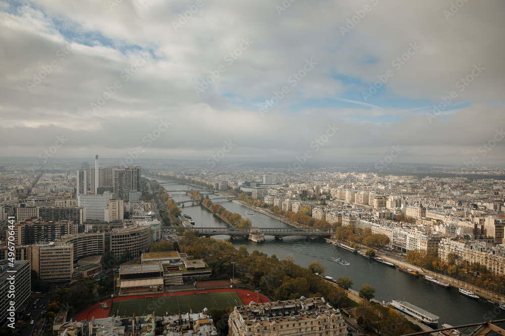 Obraz premium Top view of a European city like Paris, Prague or Berlin. Paris photographed from above. Urban landscape 